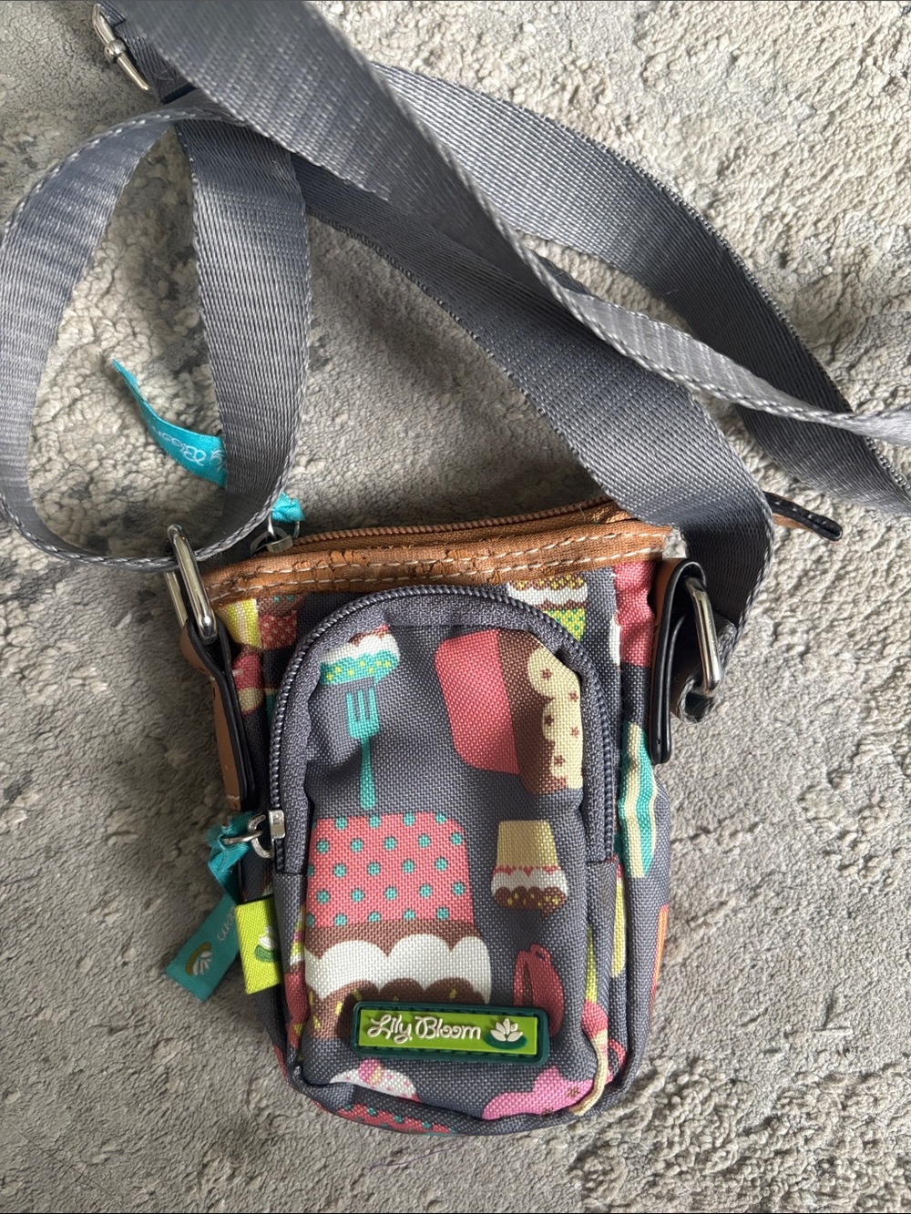 Lily Bloom Gray Dessert-Print Belt Bag with Multicolor Sweets